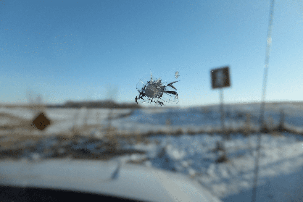 A rock chip on a windsheld