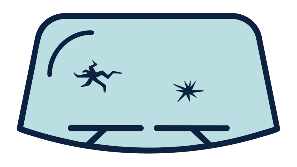 drawing of a windshield with 2 seperate rock chips